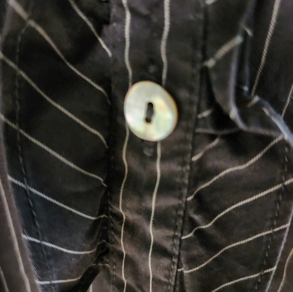Womens Black Pinstripe Ruffle Front Blouse Size 44 - Picture 3 of 6